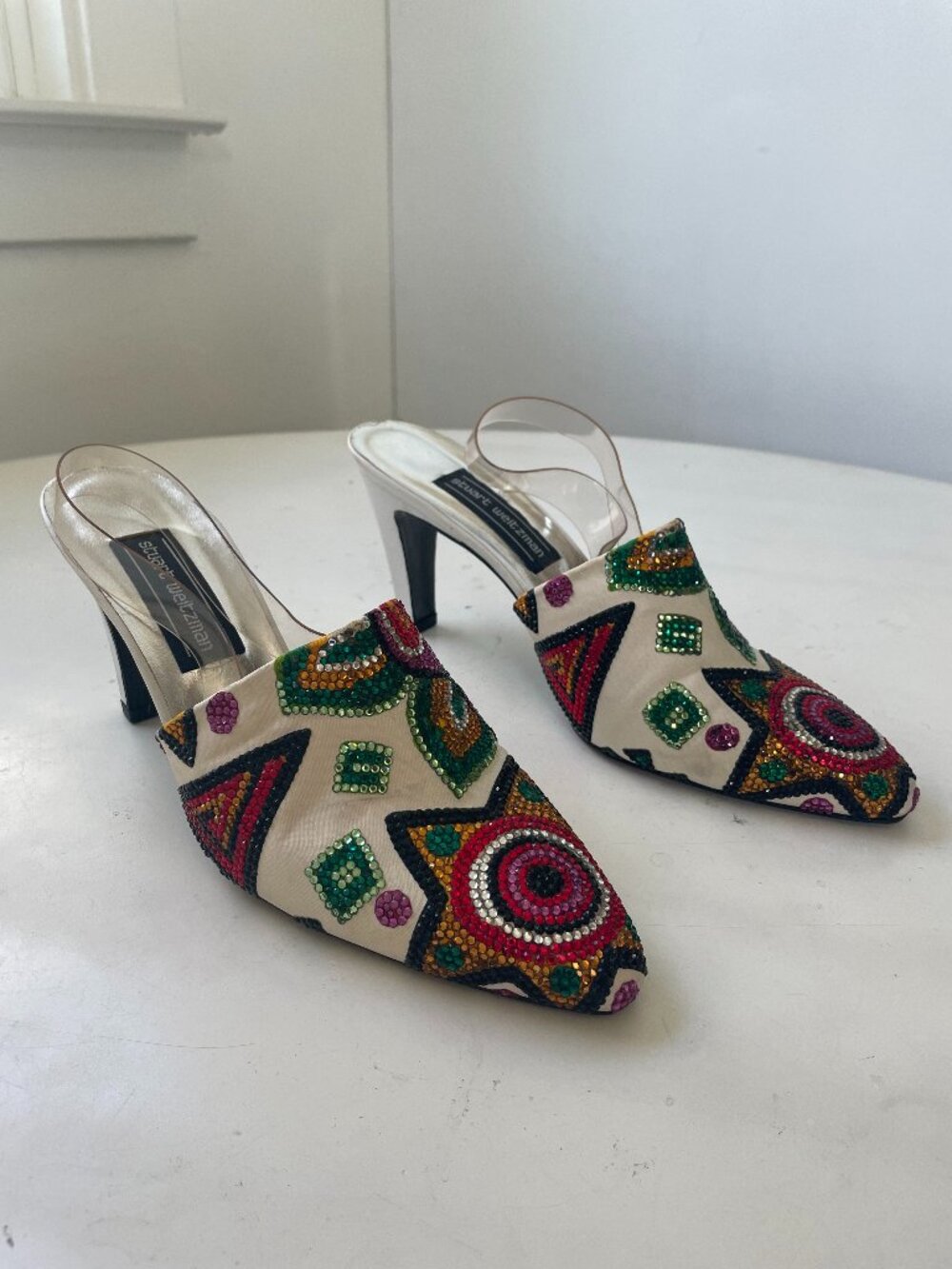 Stuart Weitzman Matching Set – Beaded Rhinestone Heels (Size 9.5) Evening Clutch